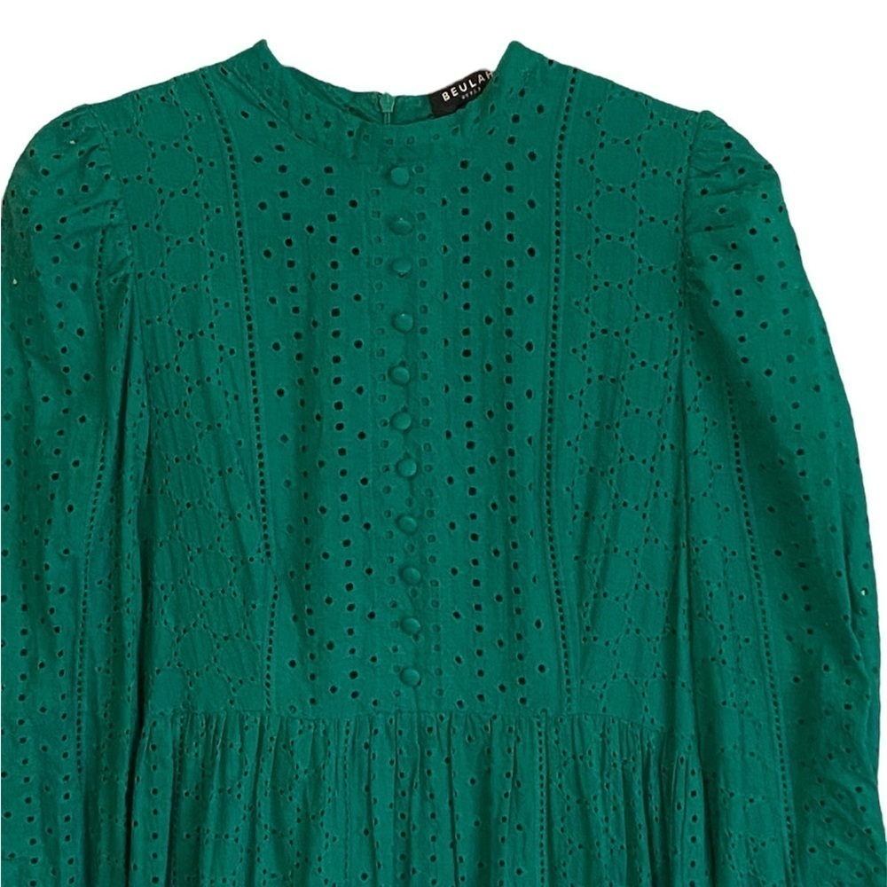 Beulah Style Green Eyelet Long Sleeve Dress Size Medium - Picture 4 of 6